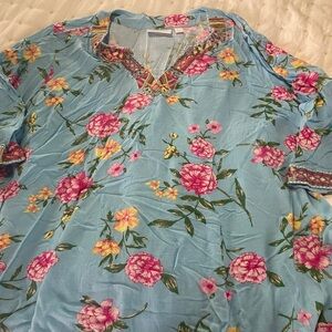 Belle by Kim Gravel Floral Pink and Yellow Blouse